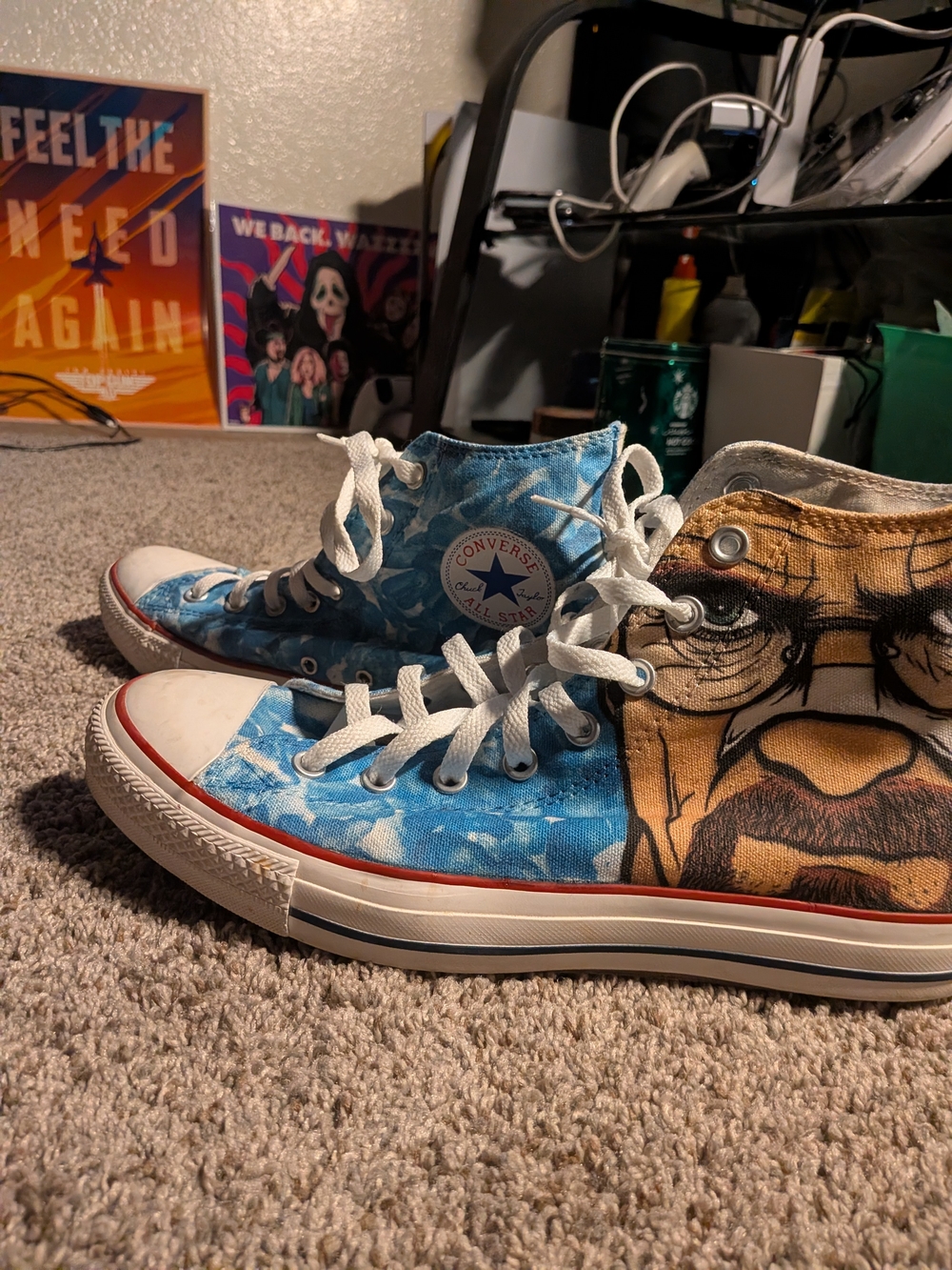 Converse High Top Sneakers – Blue & Brown Graphic